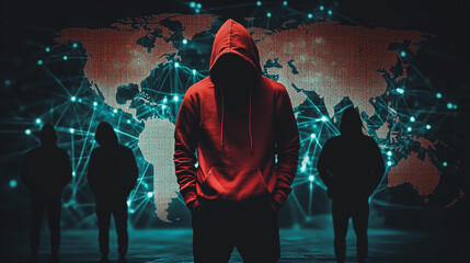 Hacker are planning to hack and attack networks and cyber security systems.team people innovation connection of line from nail node to node on map background , networking concept
