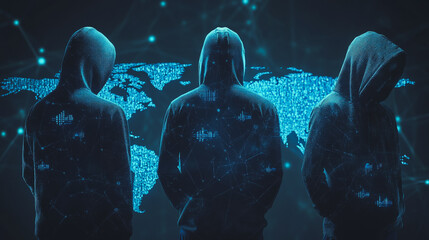 Hacker are planning to hack and attack networks and cyber security systems.team people innovation connection of line from nail node to node on map background , networking concept