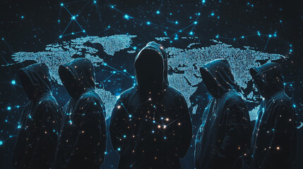Hacker are planning to hack and attack networks and cyber security systems.team people innovation connection of line from nail node to node on map background , networking concept