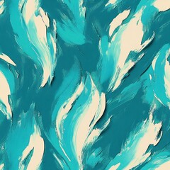 Abstract Seamless Pattern with Bold Brush Strokes in Teal and Cream Color Palette