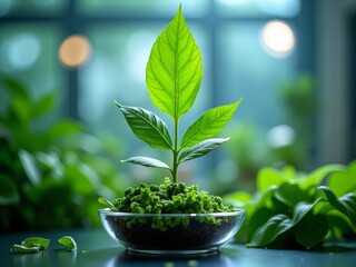 Sticker - A small plant growing in a glass bowl