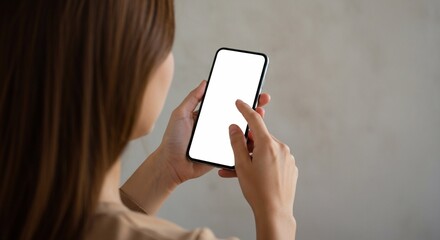 mock up phone in woman hand showing white screen
