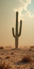 Sticker - A majestic cactus stands tall in the desert, its spines glistening in the sun