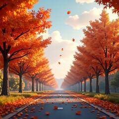 Poster - Autumn leaves fall on a scenic road