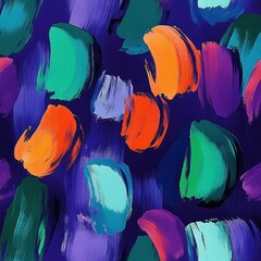 Poster - Vibrant Abstract Pattern with Bold Turquoise Orange Green Strokes on Purple Background