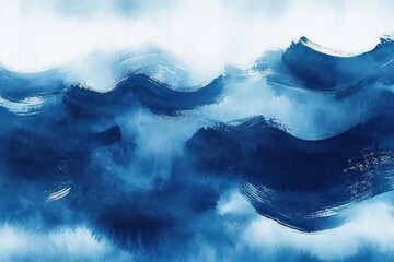 Poster - Watercolor Abstract Background with Blue Hues Brush Strokes Textures Artistic Design