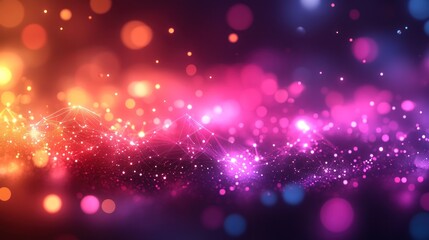 Wall Mural - Abstract vibrant light bokeh background with particles and glowing waves.