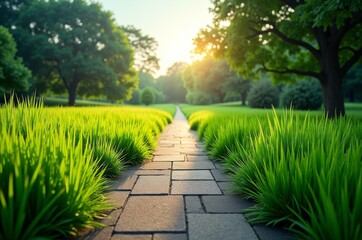 Canvas Print - Serene pathway amidst lush greenery