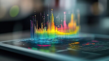 Poster - Colorful Digital Sound Wave Visualization on a Tablet Displaying Data Analytics and Statistics in a Modern Tech Environment