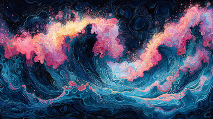 Wall Mural - abstract swirling ocean waves with pink and blue hues