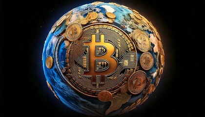 Planet made of bitcoins crypto currency