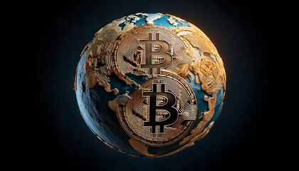 Planet made of bitcoins crypto currency