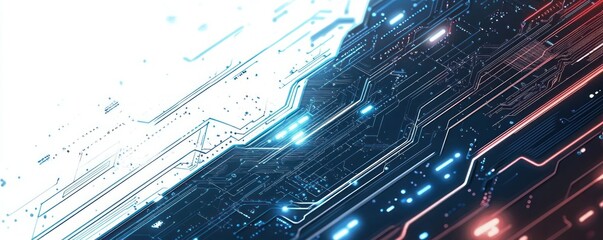 Aufkleber - Futuristic Digital Circuit Landscape with Neon Lighting and Dynamic Lines