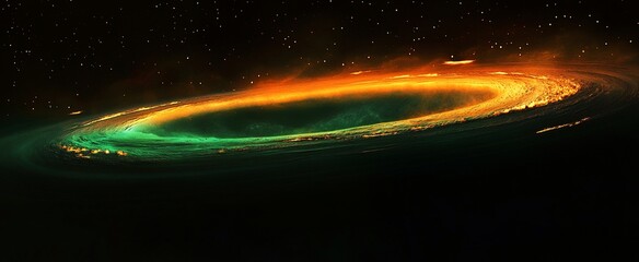 Wall Mural - cosmic swirl of orange and green nebula in space.