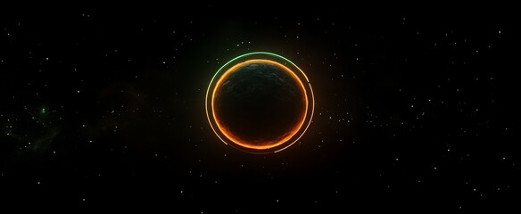Wall Mural - glowing ring around dark planet in space.