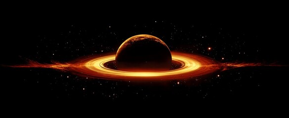 Wall Mural - glowing planet with fiery ring in dark space.