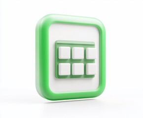 3D render of a green square button with a white grid inside.