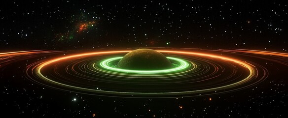 Wall Mural - glowing planet with vibrant rings in space.