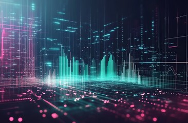 Futuristic abstract background with glowing teal and white lines, representing data flow with digital elements, illuminated from the bottom-left corner, evoking technology and innovation.