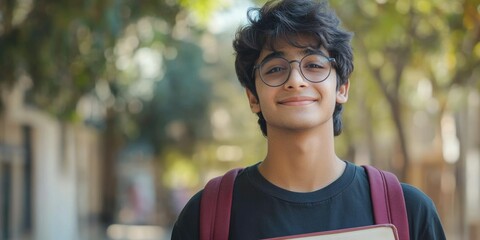 Poster - Smiling Young Man with Glasses, Standing Outdoors