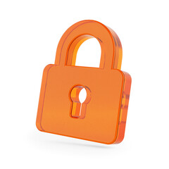 Fototapete - Orange Glass Web Lock Icon. 3d Rendering