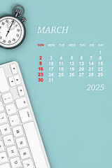 Poster - 2025 year calendar. March calendar. 3d Rendering