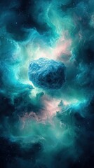 Wall Mural - stunning cosmic nebula with vibrant blue asteroid amidst colorful interstellar clouds in outer space