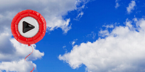 Poster - Media Player Play Button Icon in Shape of Balloon. 3d Rendering