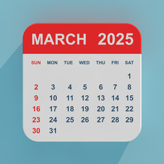 Fototapete - Flat Icon Calendar March 2025. 3d Rendering
