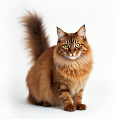 Wall Mural - Majestic Somali Cat with Striking Green Eyes on White Background