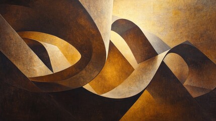 Wall Mural - Abstract swirling brown shapes with light and shadow.