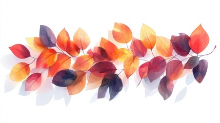 Poster - Autumn leaves branch isolated on white.