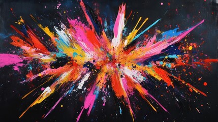 Wall Mural - abstract colorful explosion painting on black canvas.