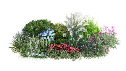 Wall Mural - 3d rendering illustration nature meadow bush on lawn grass field beautiful plant on isolate backgrou
