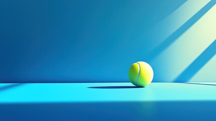 Wall Mural - Tennis ball on blue surface in sunlight.