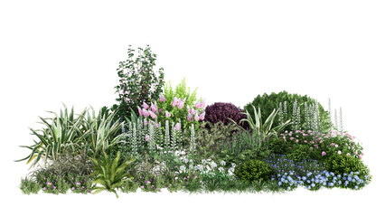 Wall Mural - 3d rendering illustration nature meadow bush on lawn grass field beautiful plant on isolate backgrou
