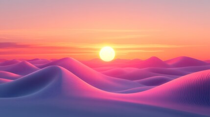 Wall Mural - Pink and purple sunset over rolling desert dunes.