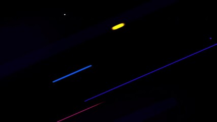 Fototapete - Abstract composition featuring minimalist light trails in blue, yellow, and red against a dark background, evoking a futuristic and sleek aesthetic.