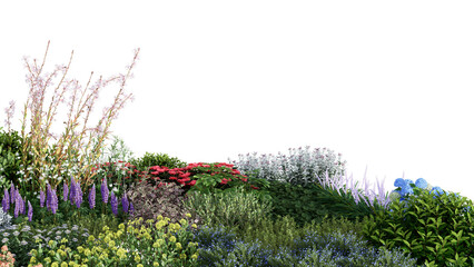 Wall Mural - 3d rendering illustration nature meadow bush on lawn grass field beautiful plant on isolate backgrou
