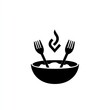 © lestari - Food logo, steaming bowl, two forks, restaurant icon, use in menu or website