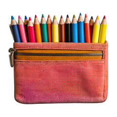 A pencil case with colorful pens, cut out. Isolated on transparent or white background