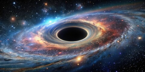 Wall Mural - close-up of a black hole in space with stars and galaxies shining around it, space, mystery