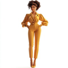 Sticker - Stylish Woman in a Mustard Yellow Power Suit