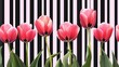 © touseef - Elegant pink tulips arranged on a minimalist striped background with ample copy space, perfect for spring-themed designs, floral greeting cards, and creative marketing projects.