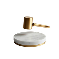 Aufkleber - A modern, minimalist design featuring a gold hammer hovering above a white marble and gold base.