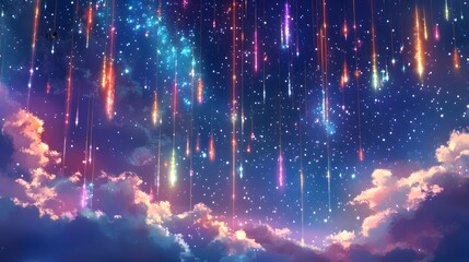 Wall Mural - Colorful Shooting Stars Falling Through Night Sky
