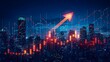 © Wilasinee - Bullish Real Estate Investment Concept with Rising Arrow Overlaying Vibrant Nighttime Cityscape of Modern Skyscrapers and Illuminated Urban Skyline Representing Financial Growth