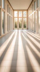 Wall Mural - sunlit corridor with large windows.