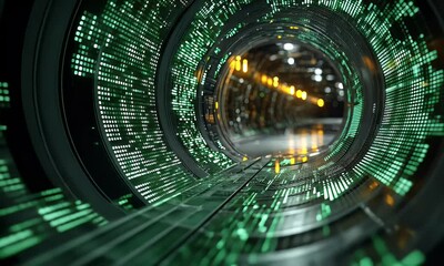 data tunnel, digital pathway, glowing lights, futuristic background, tech concept