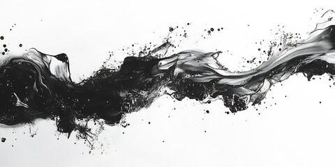 Abstract black ink splash; flowing design, white background; graphic design